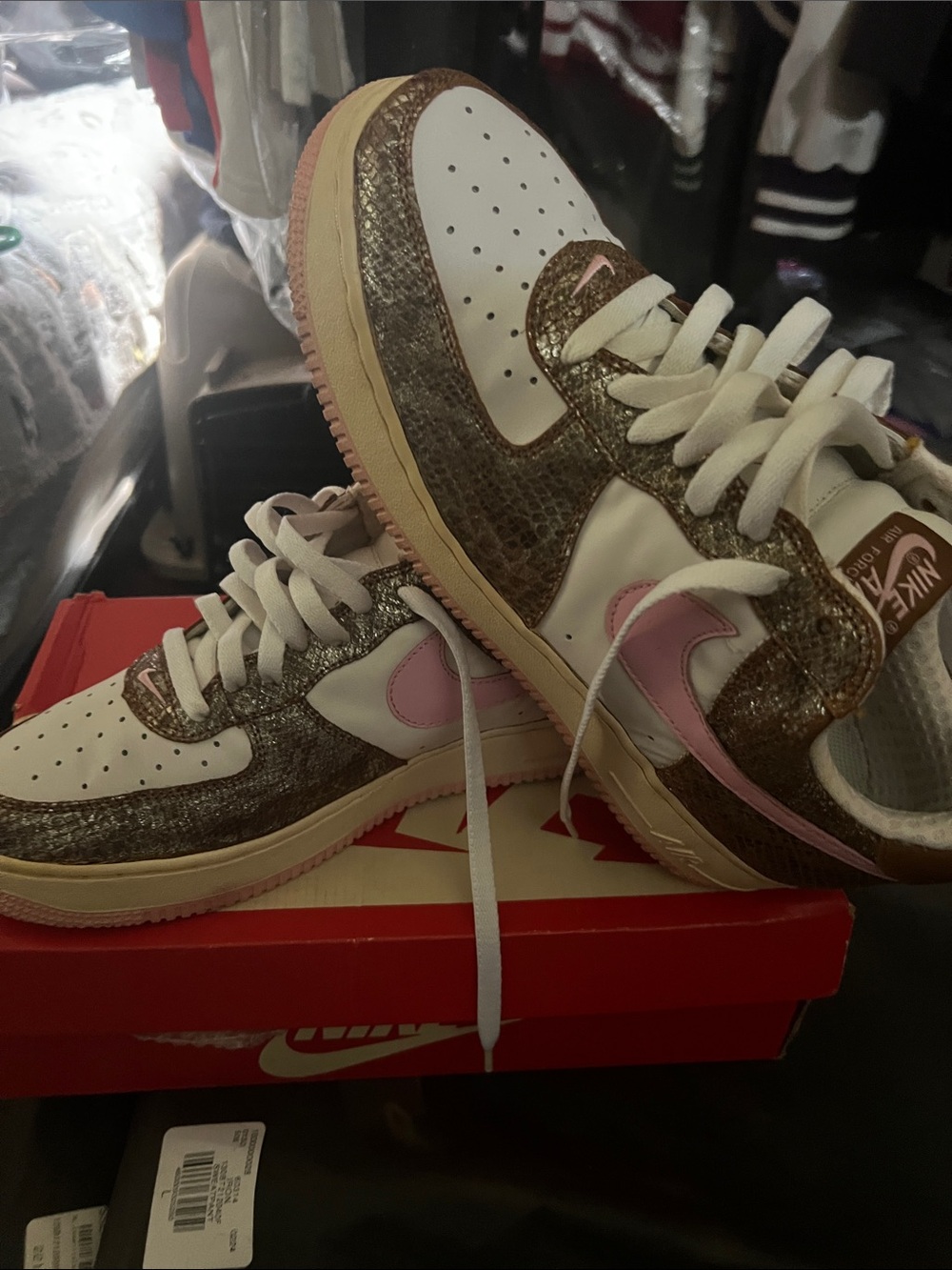 Vintage classic Air Force One Nike unisex in White, Pink shiny brown🔥🔥🔥